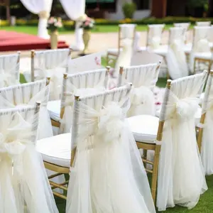 2pcs White/rose Red Chair Sashes, Transparent Polyester Tulle Fabric Curtains, Bulk Woven Church Chair Decorations, Perfect Decorations for Wedding Aisles, Banquets, Birthdays, General Occasions, Fabric Chair Decorations for Churches and Events