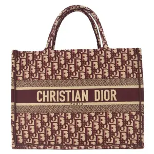 Pre-owned Dior Oblique Embroidery Tote Bags CHRISTIAN Book Medium Tote Bag Burgundy