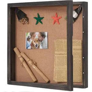 Shadow Box 20x20, Square Shadow Boxes Display Cases with Hinged Door, Big Memorial Display Box for Weddings Bouquet  Jersey - Weathered Black
