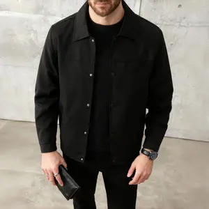 Men's lightweight spring and autumn jacket, a minimalist versatile solid-color smart casual coat with snap closure, machine washable, suitable for daily wear, office and formal occasions.