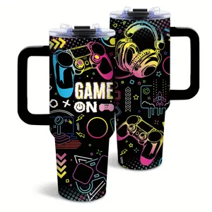 40oz Stainless Steel Gamer Coffee Mug with Leak-Proof Lid Vibrant Game Controller Design Perfect Gift for Teen Boys Men Dad or Boyfriend Ideal for Birthdays Valentine's Day Durable Drinkware Gaming Theme Mug Portable Tumbler - Flasks