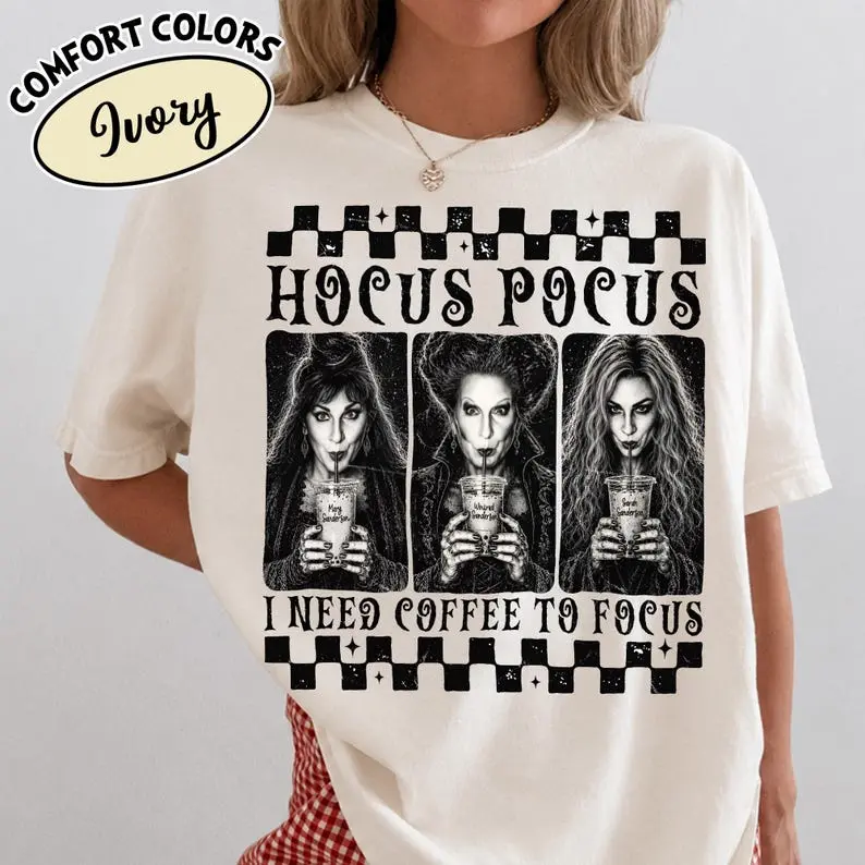 Comfort Colors Retro Hocus Pocus Shirt, Sanderson Sisters Halloween T-Shirt, Iced Coffee Halloween Characters Shirt, Halloween Shirt