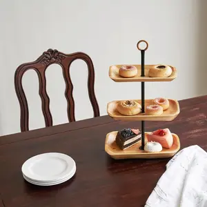 3 Tiered Tray Stand - Fruit Basket for Kitchen Counter  Fruit and Snack Bowl Multi-Level Serving Tray for Organizing Snack, Nuts, Cake, Dessert,Rectangular