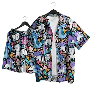 Little Fox PKM Hawaiian Shirt Set – Tropical Button-Up Shirt, Summer Beach Short, Funny Unisex Vacation Outfit, Family Matching for All Ages,  Shirt Gift