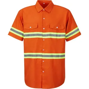 Class 3 Hi Vis Button Up Safety Work Shirts for Men Reflective