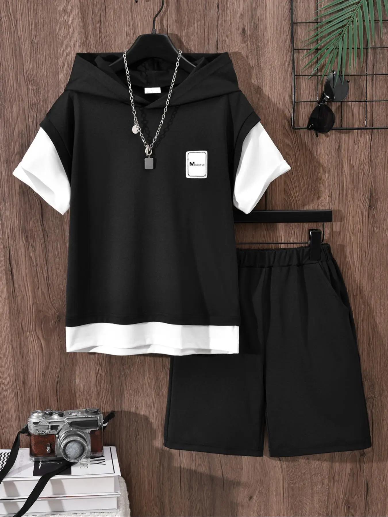 Two-piece Set Boy's Hooded Top & Shorts, Casual Hooded Top & Track Shorts for Summer, Kids Clothes for Daily Wear