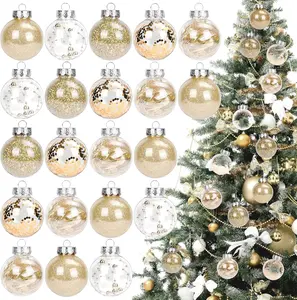 30 Pcs 2.4 Inches Clear Christmas Ball Ornaments, Shatterproof Decorative Hanging Ball Ornament with Stuffed Delicate Decorations for Xmas Tree, Holiday Indoor Party Decor
