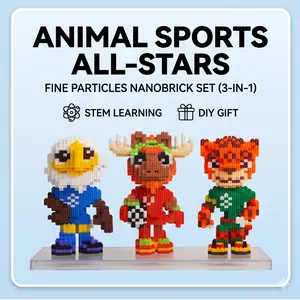 3-pack AWorld cup Animal Mascot Series Micro 3D Building Block Model- Collectible Soccer Mascot Micro Bricks 3D Model DIY Animal Building Blocks Puzzle Set,DIY Micro Building Blocks Sports Mascot 3D Puzzle