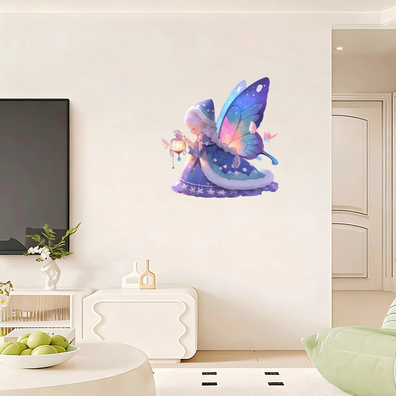 A cute little fairy lantern wall sticker, wall art with whimsical ideas for wall decoration, home decoration for bedroom and living room, exquisite apartment decoration, Bohemian style dorm room