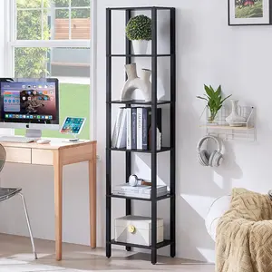 66in Tall Bookshelf 6-Tier Small Narrow Bookcase, Skinny Book Shelf for Small Space, Farmhouse Slim Shelf with Storage,  Freestanding Display Thin Bookshelves for Living Room, Office, Black