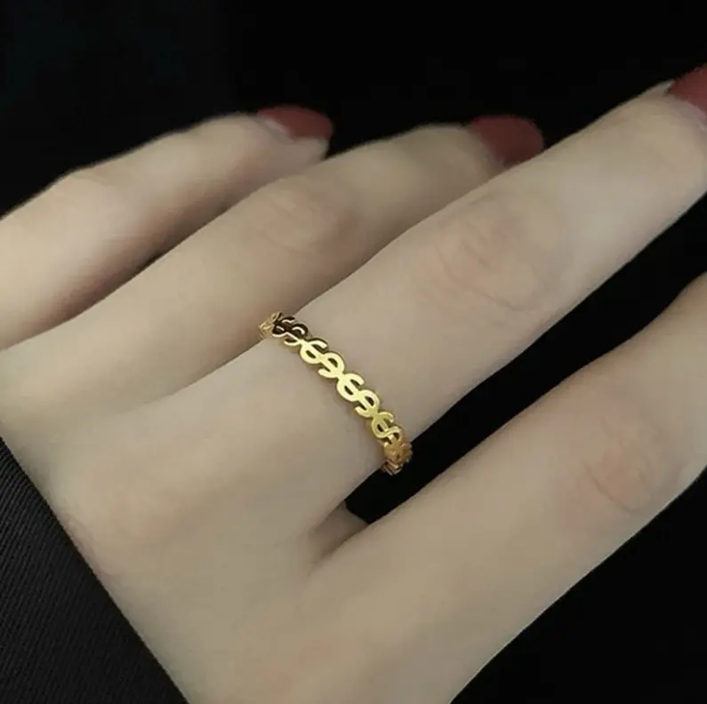 Titanium Steel Hollow Dollar Sign Personality Style Ring (Size 5.5-9)