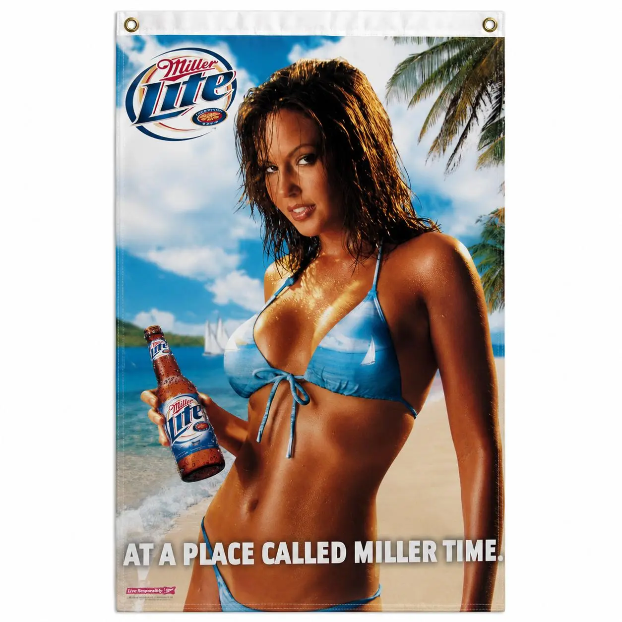 Miller Vintage Beach Poster Flag 3x5 Ft, Retro Beer Banner with Tropical Ocean Scene, Summer Bar Garage Man Cave Pool House Wall Decor, Party Backdrop, Gift for Men, Beer Lovers and Classic Advertising Collectors