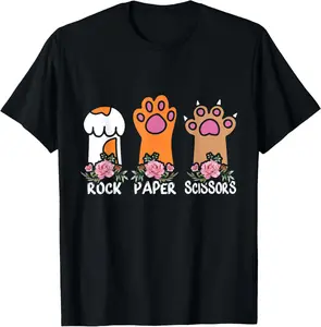 100% Cotton Rock Paper Scissors Hand Game Meme Animal Paw Flower Cat Men Women T-Shirt