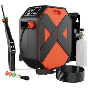 Wall Mounted Pressure Washer with 5000PSI High-Pressure Power 100FT Retractable Hose 5-Stage Adjustable Pressure Settings Foam