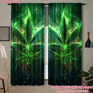2D Flat Leaf Curtain Set of 2, Rod Pocket Design for Bedroom Living Room Kitchen Office Home Decor, Elegant 2D Style