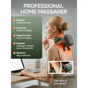 Neck Massager with Heat, Shiatsu Neck and Back Massager with 4D Kneading, Wireless Deep Tissue Massage for Shoulder and Cervical Pain Relief, Portable and Rechargeable for Home & Office