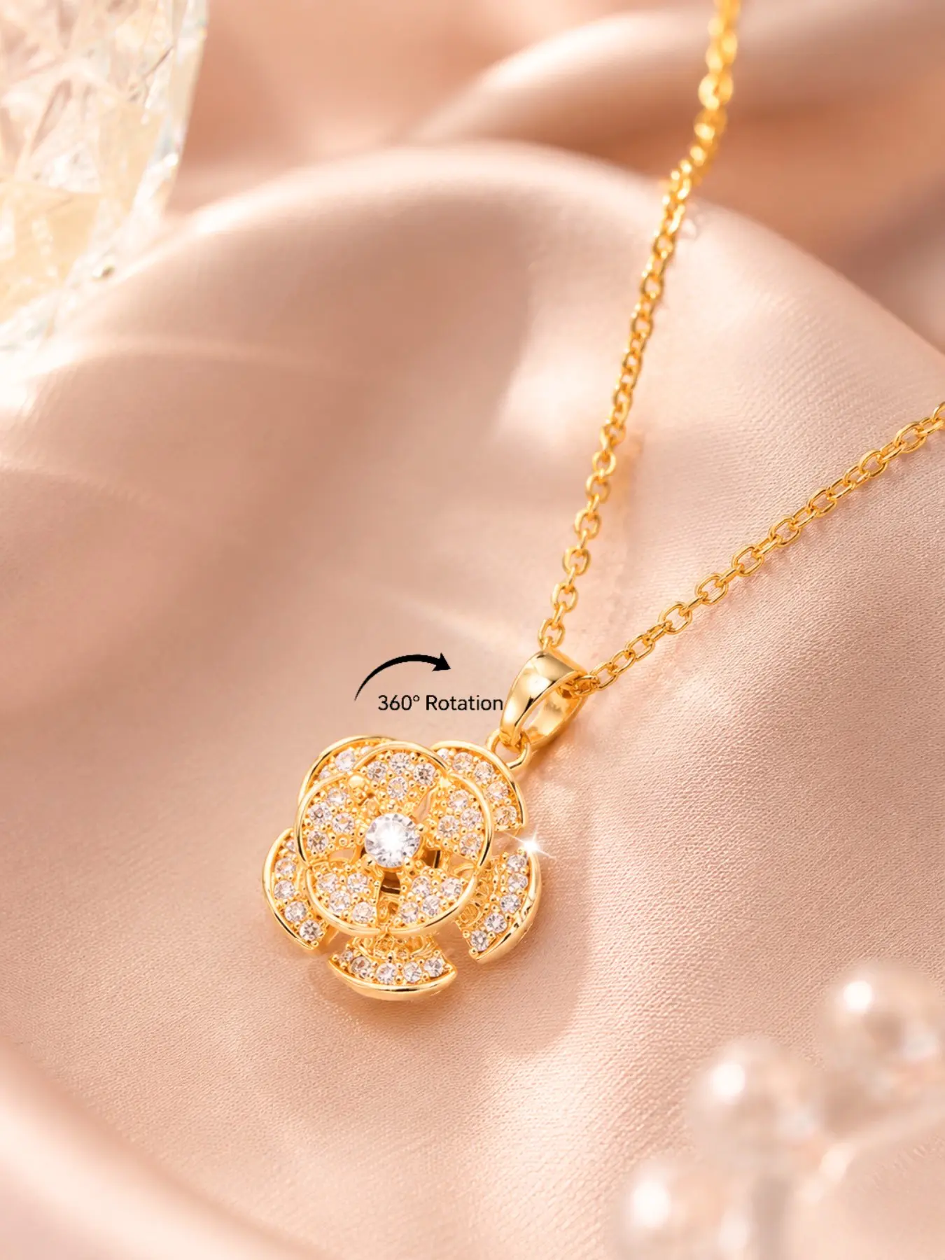 Double-Layer Rotating Windmill Necklace, Anti-Anxiety Stress Relief Clavicle Chain, Elegant Floral Pattern Accessory