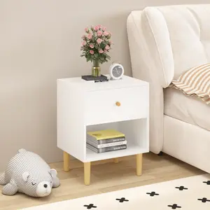 Bedside Table 23.22''H Wooden Nightstand with One Drawer One Shelf, White