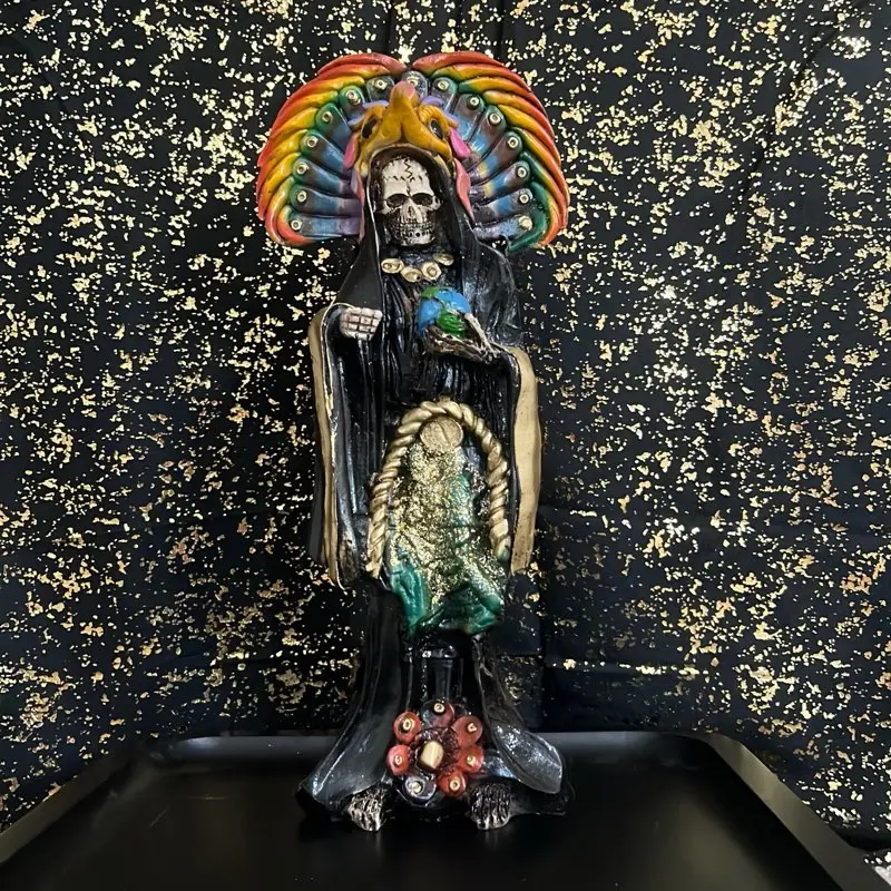 Consecrated 13” Black Aztec Santa Muerte Protection Statue