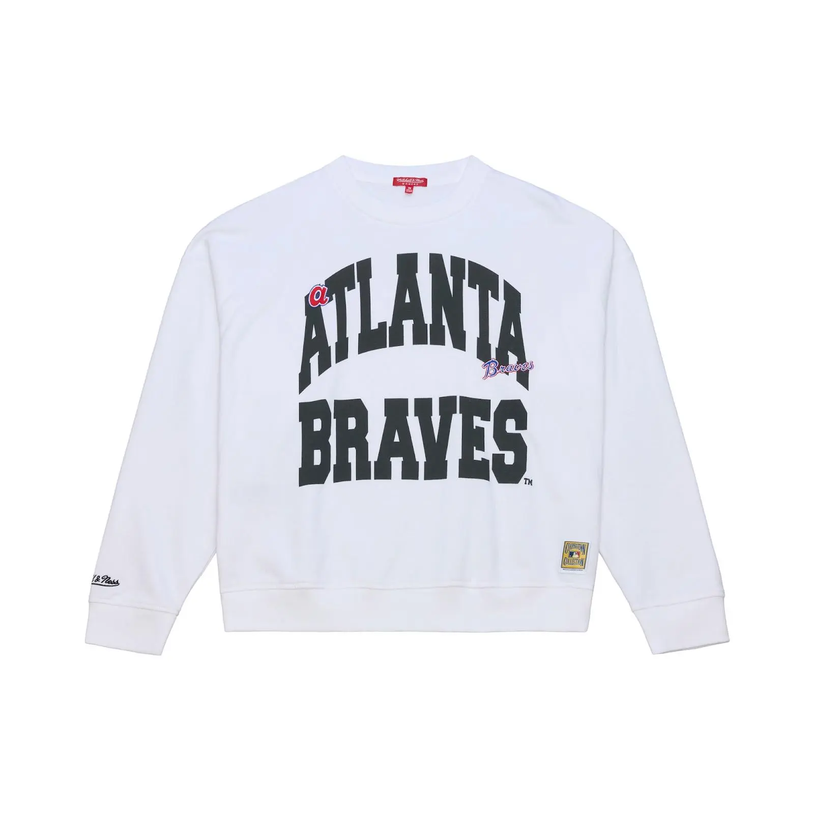Women's Atlanta Braves White Crewneck Sweatshirt MLB Throwback Vintage Fan Gear Mitchell & Ness