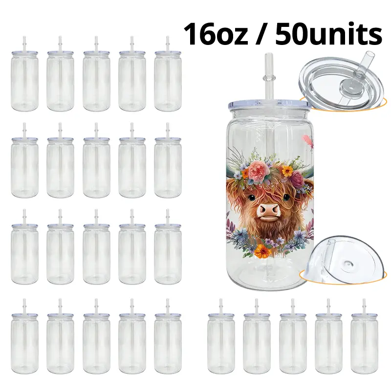 50-Pack 16oz Single-Wall Transparent Acrylic Plastic Water Bottles Tumblers, Portable Reusable Kitchenware Drinkware for UV DTF Wraps, Craft Projects, Tumbler
