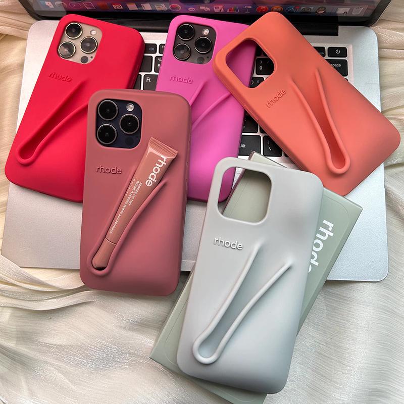 Luxury Beauty Silicone Phone Case with Integrated Lip Gloss Storage for iPhone 11 12 13 14 15 16 17 Pro Max, Stylish Protective Cover for Daily Use
