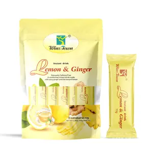 WinsTown Lemon Ginger Honey Bag Fruit & Herbal Tea Blends - Caffeine-Free Instant Powder Beverage, 15 Individual Bags (150g) for Hot & Iced Daily Brewing