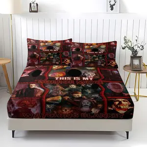 Horror movie patterned bed sheet, Decorative bedsheet sets, comfortable printed pattern, including 1 bed sheet and 2 pillowcases, comfortable bedding, suitable for bedrooms and guest rooms, suitable for children and adults as gifts Bed Sheets Set