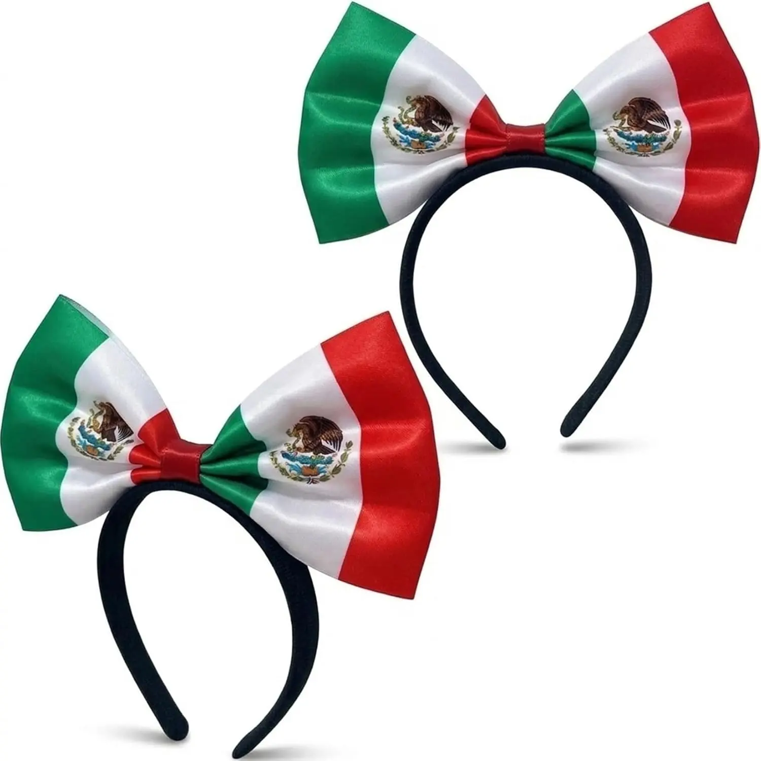Mexico Flag Bow Headband 2 Pcs - 3D Stay-Shape Mexican Patriotic Hair Accessory for Women - Green White Red Headwear for Cinco de Mayo, Soccer Tournament 2026 Soccer Fan Gear, Viva Mexico