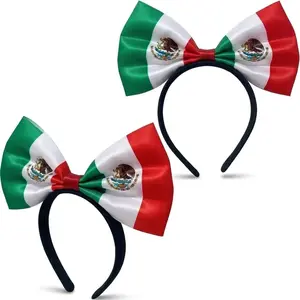 Mexico Flag Bow Headband 2 Pcs - 3D Stay-Shape Mexican Patriotic Hair Accessory for Women - Green White Red Headwear for Cinco de Mayo, Soccer Tournament 2026 Soccer Fan Gear, Viva Mexico