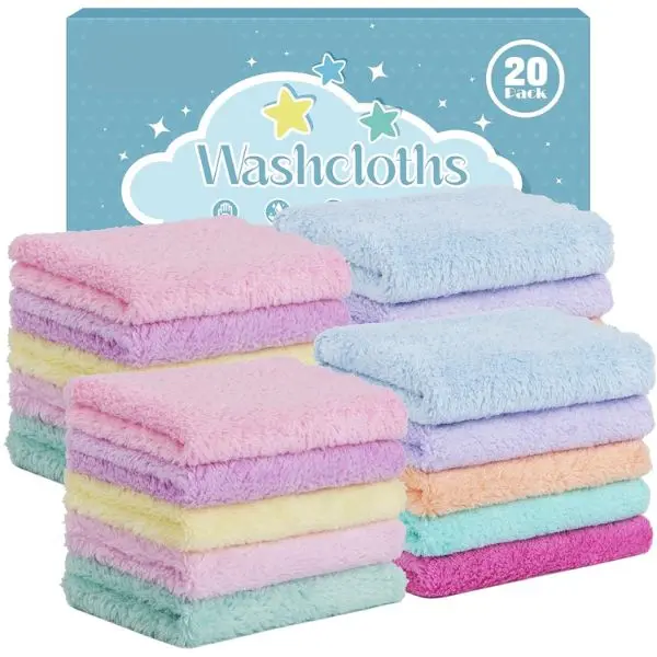 Baby Washcloths 20 Pack, Ultra Soft Microfiber Coral Fleece Baby Towels for Newborn, Infant & Toddler, Super Absorbent Gentle Sensitive Skin Face & Body Wash Cloths, Baby Bath Essentials 7x9 Inch