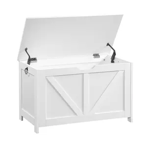 White Retro Storage Chest Bench, 2 Hinges Toy Organizer Box, Easy Assembly Multifunctional Entryway Storage Furniture