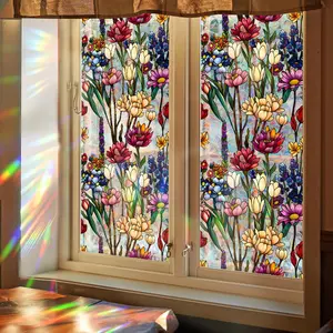 Window  Film, Static Cling Stained Glass Window Film Decorative, Non-Adhesive  Rainbow Colorful  Frosting Film Sun Blocking for Bedroom Living Room Front Door 17" x 39.4"