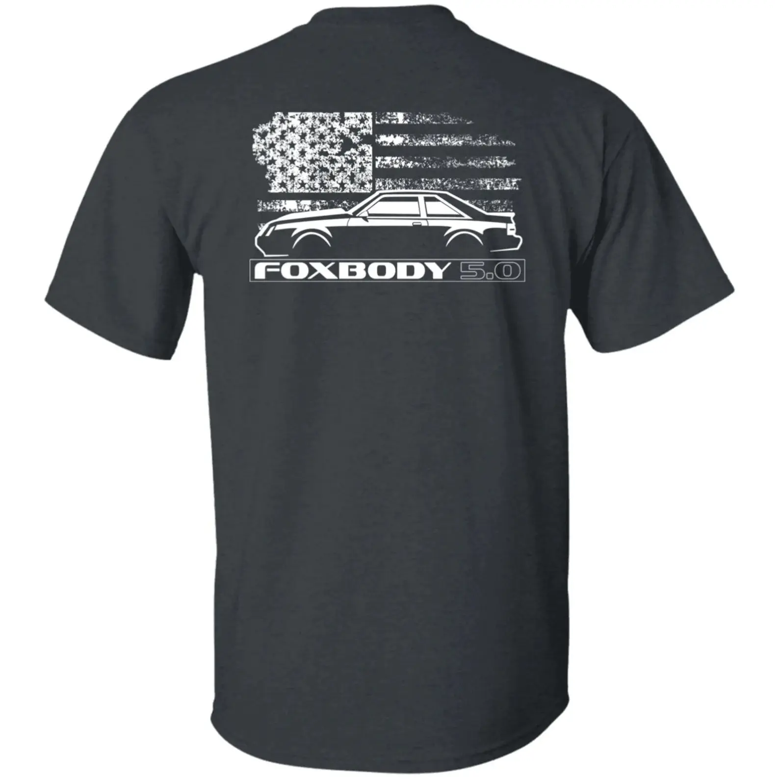 Ford Mustang Silhouette, Foxbody LX, LX 5.0, American Flag T-Shirt Hoodie Sweatshirt 2 Sided, Classic Car Enthusiast Tee