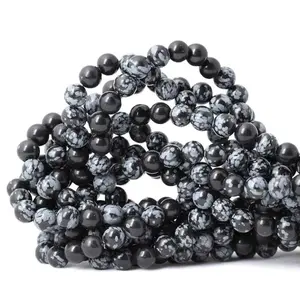 Natural  Snowflake Obsidian Gemstone Smooth Round Loose Beads For DIY Jewelry Making Desig Handmade Crafts Bracelet, Necklace, Earrings AAA Quality 15.5 Inches Long, Semi Precious Stone, Spacer beads