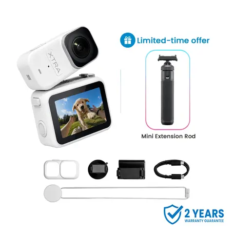 Xtra Atto Wearable 4K Action Camera, 54 g, Light and Compact, 1/1.3″ Sensor, 4K/60fps Video, 220‑Min Max Recording, 5-Min Pre-Recording, Built-in Stabilization, 128GB Storage, 600MB/s Fast Transfer