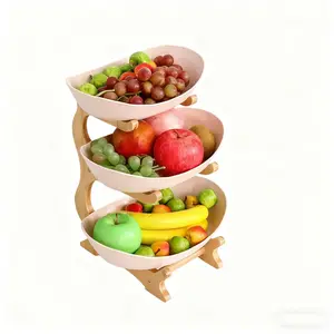 3-Tier Plastic Fruit Bowl with Elegant Wooden Design, Snack & Bread Serving Tray, Space-Saving Home Decor for Living Room, Easy Assembly, Ideal Festival Gift