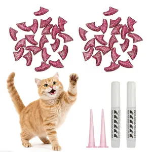 PETAXCELL Cat Nail Caps, Cat Claw Covers with Adhesive Glue and Applicators, Kitten Claw Caps Soft Paws, (40pcs, L, Crystal Pink), Intended for Pet Tips /  Nail Covers / Control Paws
