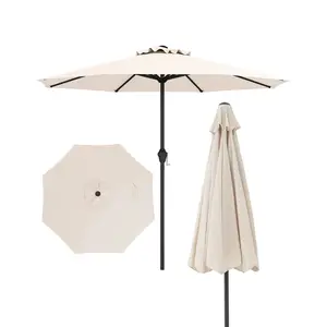 COSTWAY - Outdoor Heavy Duty Market Umbrella with Crank Handle and 8 Sturdy Ribs-Beige