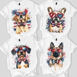Patriotic Dog Unisex Tee, Fourth Of July Dog Shirt, USA Dog Shirt, Dog Wearing Stars And Stripes Bow, Dog Mom Gift