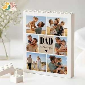 Custom Photo Collage Dad And Kids Building Block, Personalzied Dad Picture Puzzle, Fathers Day Gift for Gamers Dad, New Papa Gift