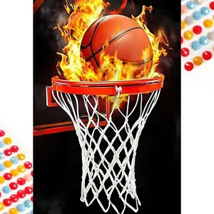 5D DIY Full Diamond Round Drill - Diamond Painting Kit Basketball Flame Mosaic Canvas DIY Wall Art, Home Wall Decoration