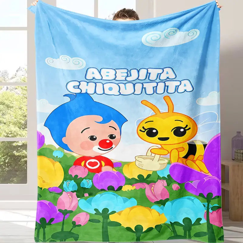 Abejita Chiquitita Cute Bee Motif Flannel Blanket - Flannel Fabric, Lightweight, Warm, Cozy Setup, Contemporary Look, Multi-Pattern, 4-Season Use, Snug as a Bug in a Rug, Ideal Gift for Parents, Suitable for Sofa, Lightweight Warmth, Office/Sofa/Travel