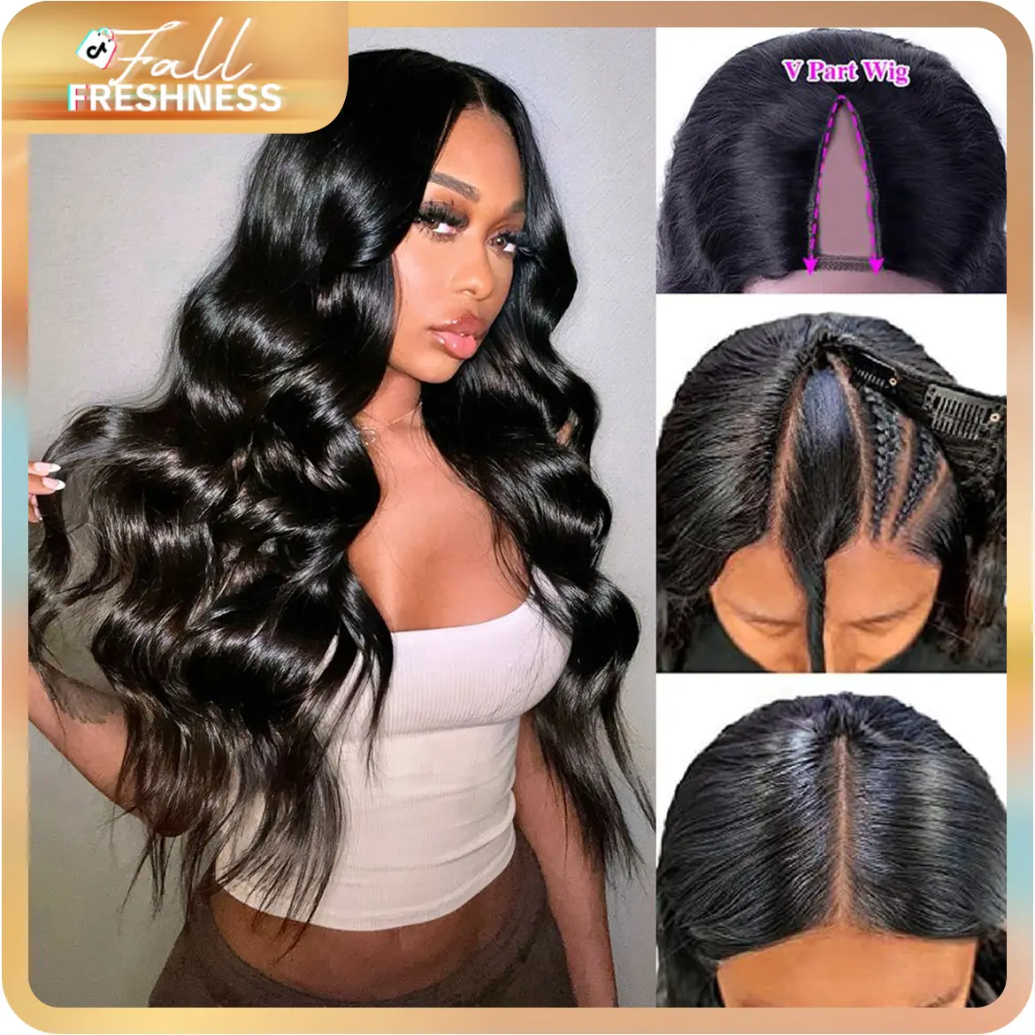 【Updated with Drawstring】Mamushow V Part Wigs With invisible strap Drawstring Wigs Body Wave Human Hair Glueless Wig 180% Density Curly Wigs Outdoorfu
