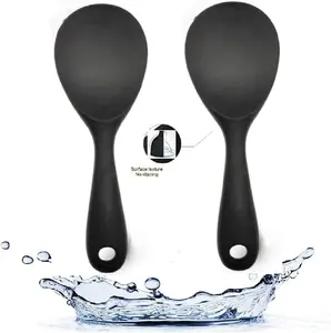 Silicone Rice Paddle Spoon 2PCS, Non Stick Heat Resistant Kitchen Works for Rice,Mashed Potato. (Casual Black)