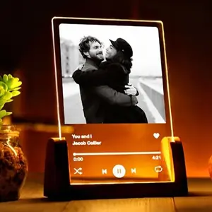 Personalized Spotify Music Picture Frame Custom Photo Song Plaque with Night Light Personalized Gifts for BF Unique Birthday Anniversary Wedding Gifts for Him Her Couples BedRoom Decor Desktop Ornament