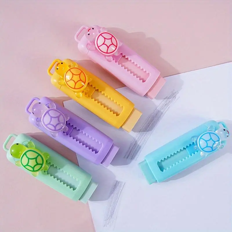 Turtle Shaped Sliding Eraser, 1/4 Counts Portable Mini Eraser, Stretchable Design Eraser for Painting & Writing, Office Stationery & Supplies, Art Supplies