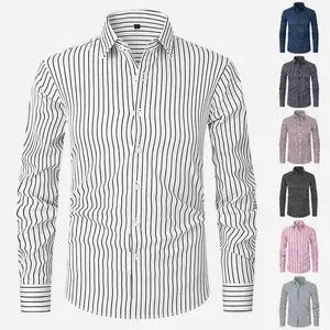 Men’s Slim Fit Striped Dress Shirt Long Sleeve Casual Business Formal Button Down Shirt for Office & Daily Wear