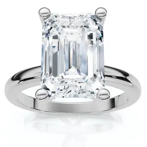 3Ct Emerald Solitaire Moissanite Engagement Ring in White Yellow or Rose Gold