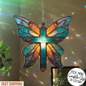 Religious Cross Acrylic Suncatcher, Faith Window Hanging Decor, Ideal Christian Gift for Baptism, Confirmation